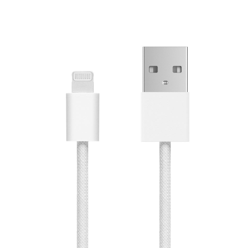 Linocell Flettet USB-A- til Lightning-kabel Hvit 2 m
