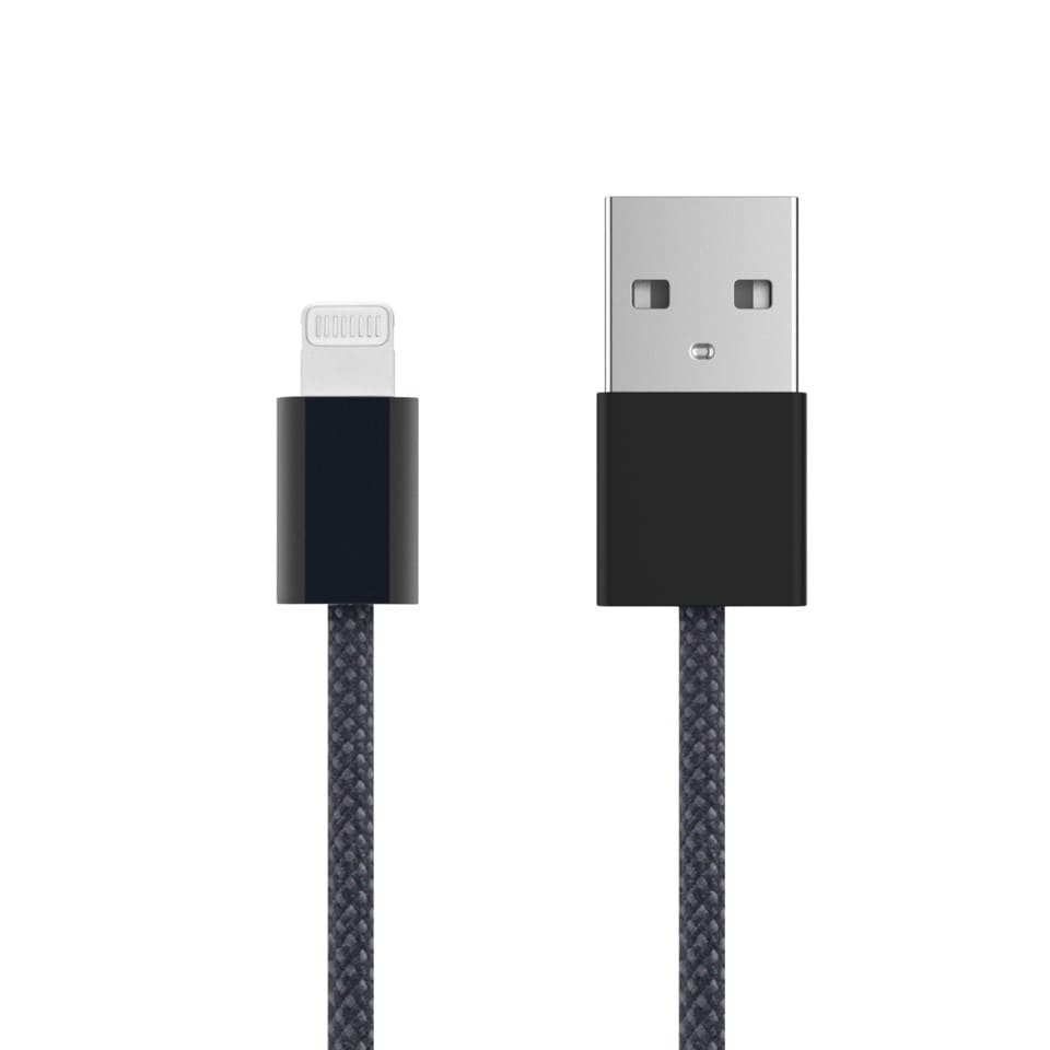 Linocell Flettet USB-A- til Lightning-kabel Svart 2 m