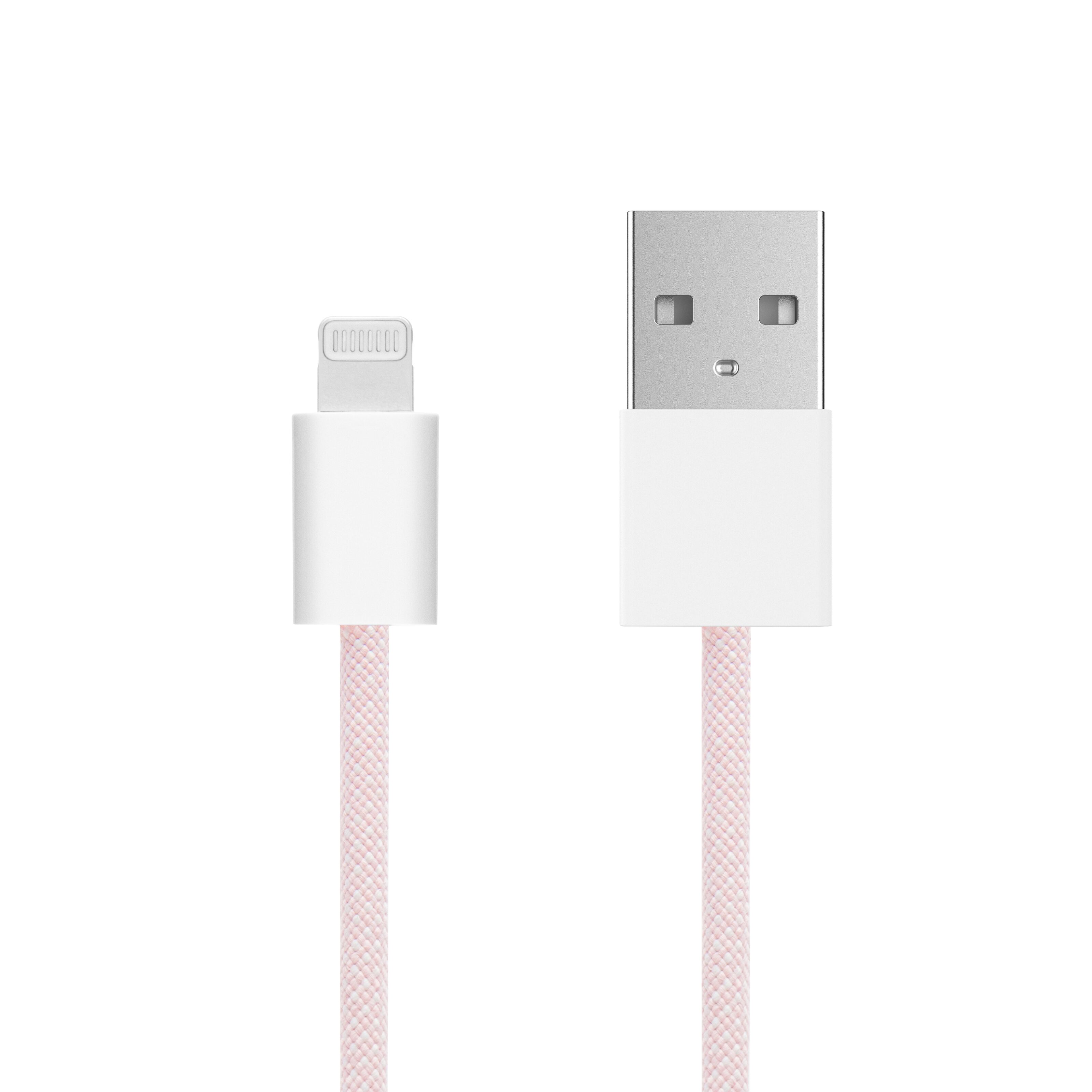 Linocell Flätad USB-A- till Lightning-kabel Rosa 0,5 m