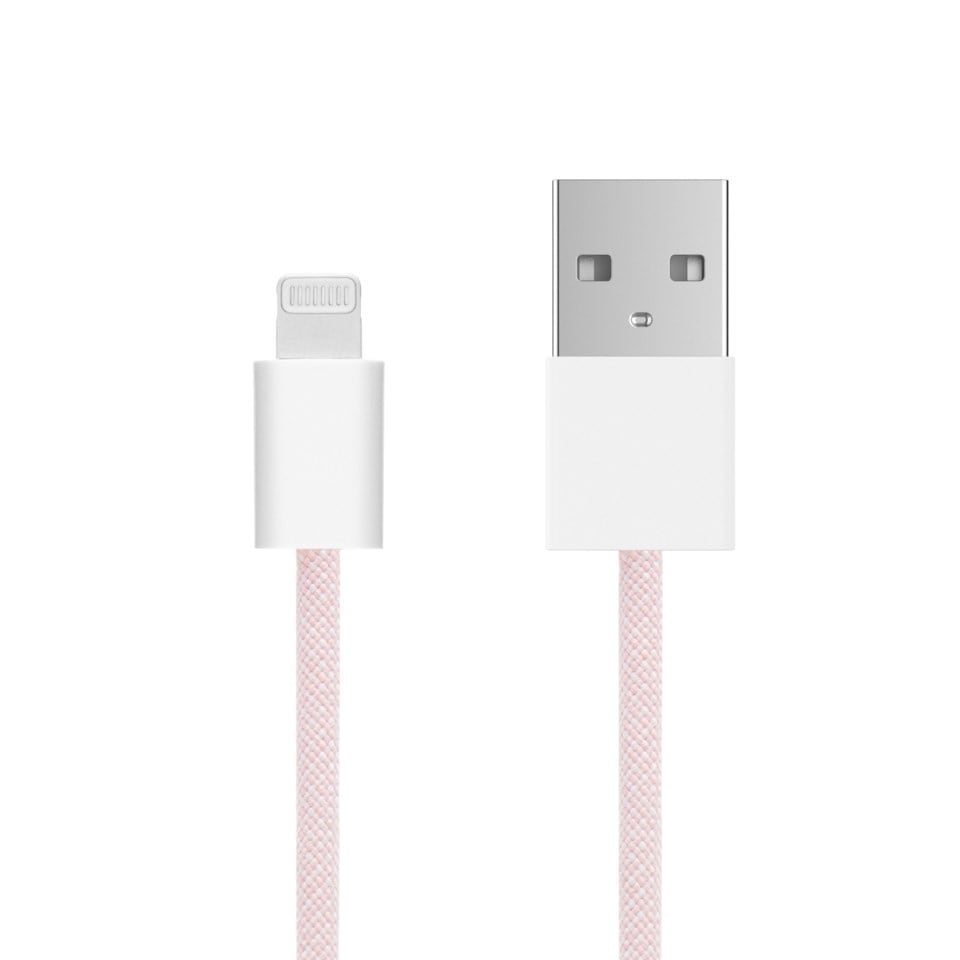 Linocell Flettet USB-A- til Lightning-kabel Rosa 1 m