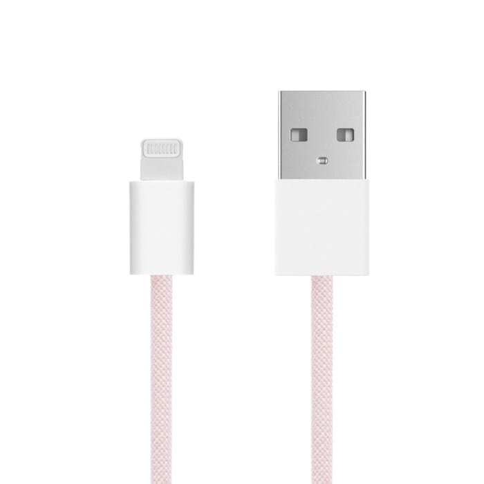 Linocell Flätad USB-A- till Lightning-kabel Rosa 2 m