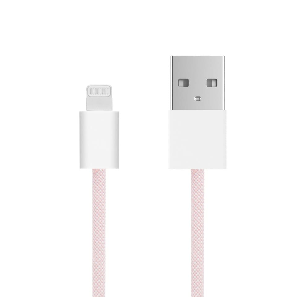 Linocell Flettet USB-A- til Lightning-kabel Rosa 2 m