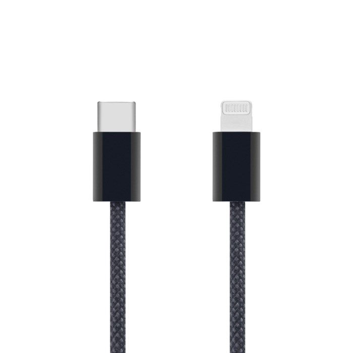 Linocell Flätad USB-C- till Lightning-kabel Svart 1 m