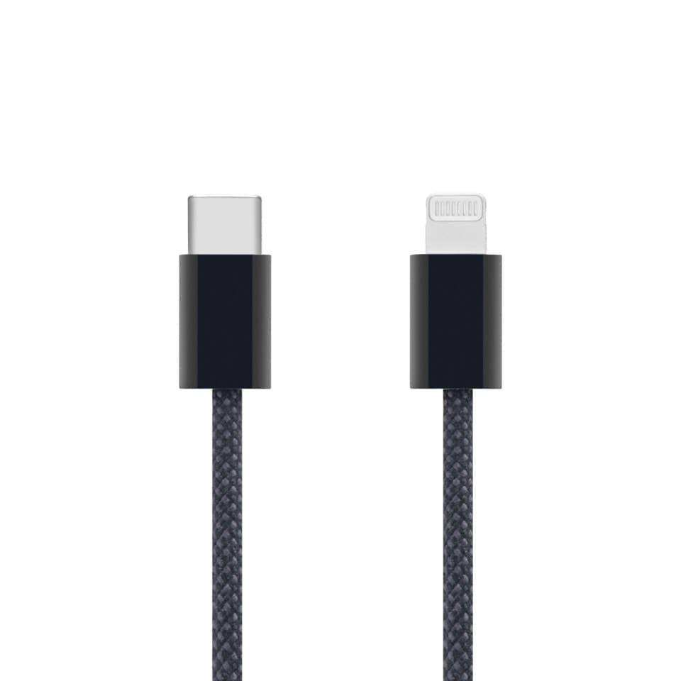 Linocell Flätad USB-C- till Lightning-kabel Svart 1 m