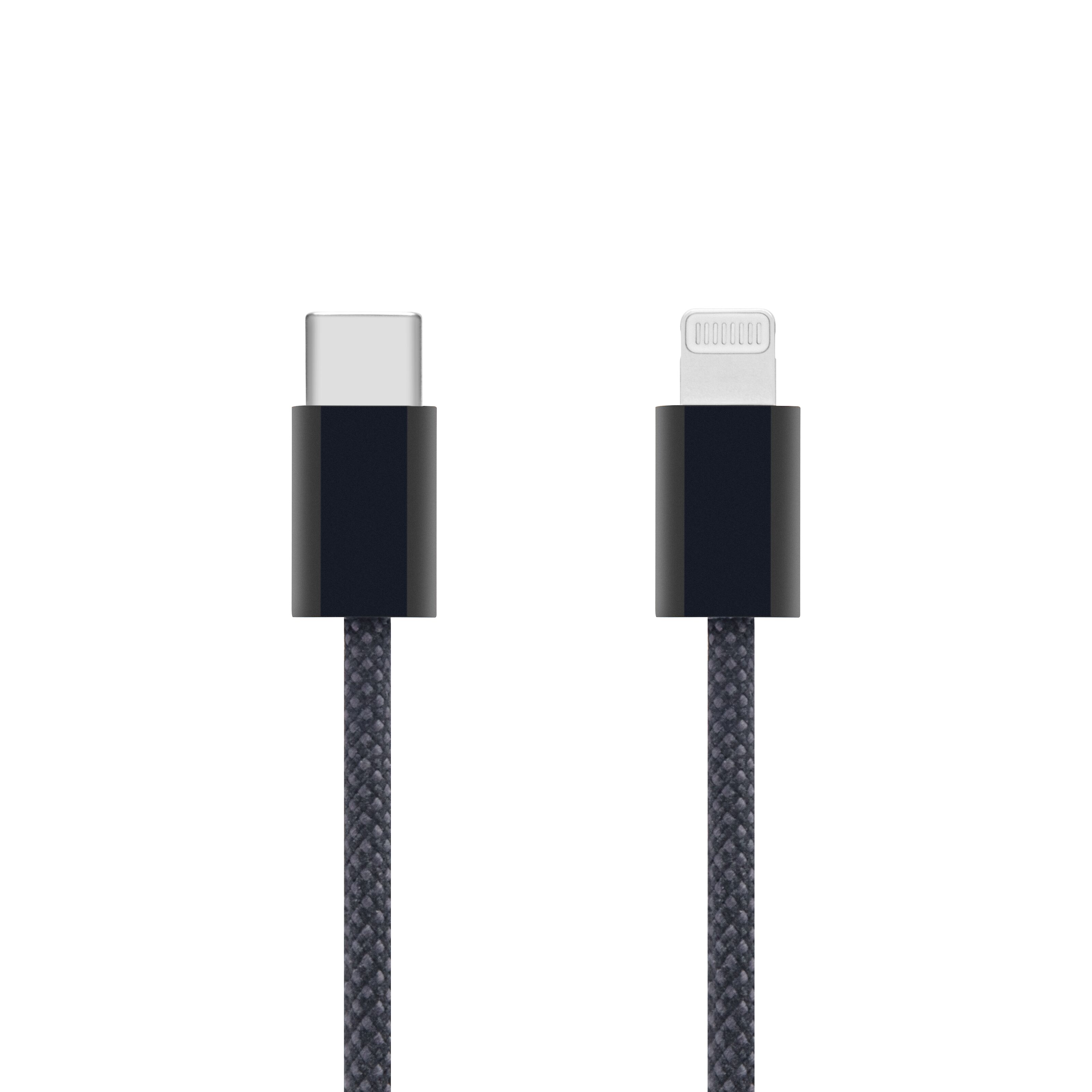 Linocell Flettet USB-C- til Lightning-kabel Svart 2 m