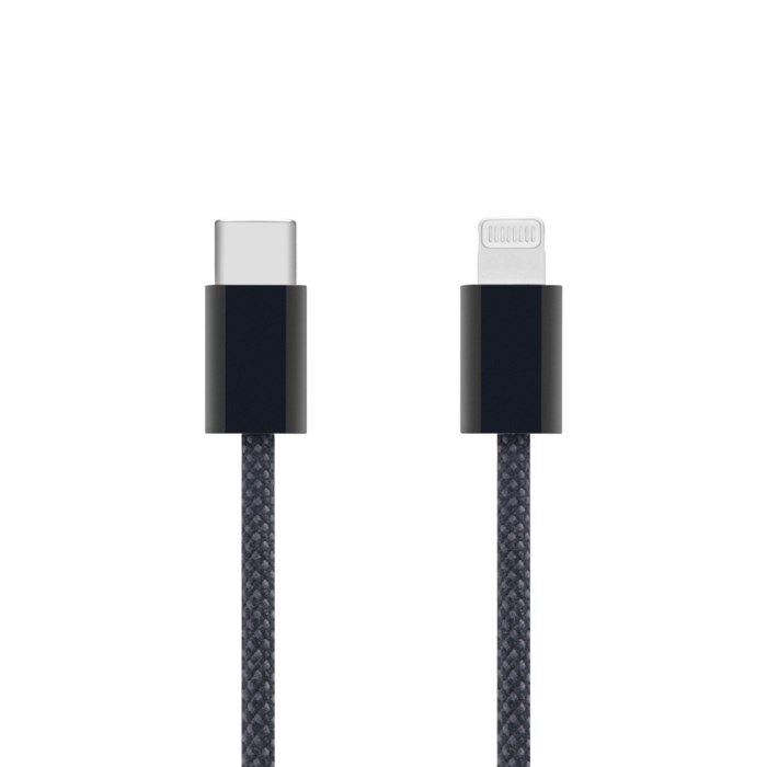 Linocell Flätad USB-C- till Lightning-kabel Svart 2 m