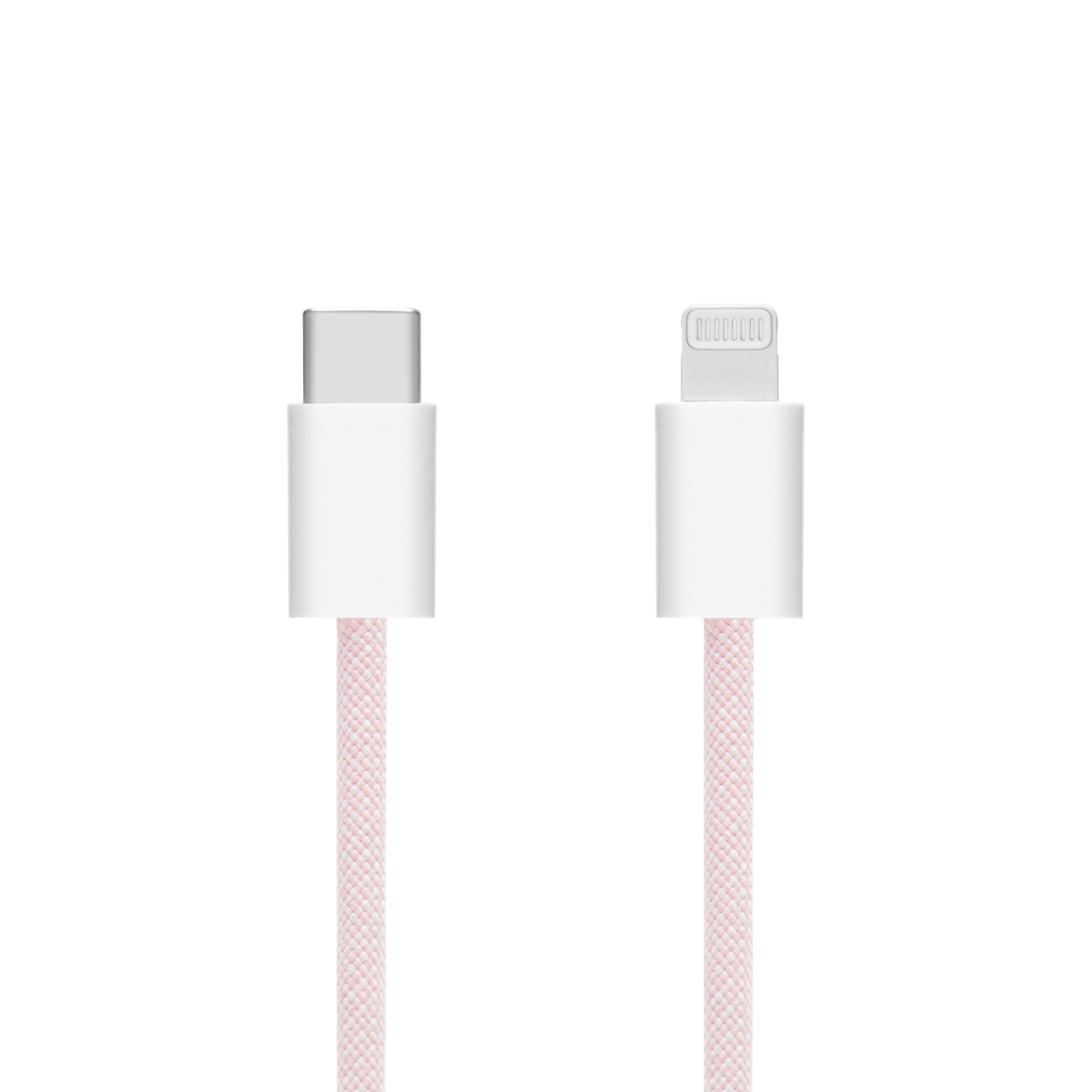 Linocell Flätad USB-C- till Lightning-kabel Rosa 2 m