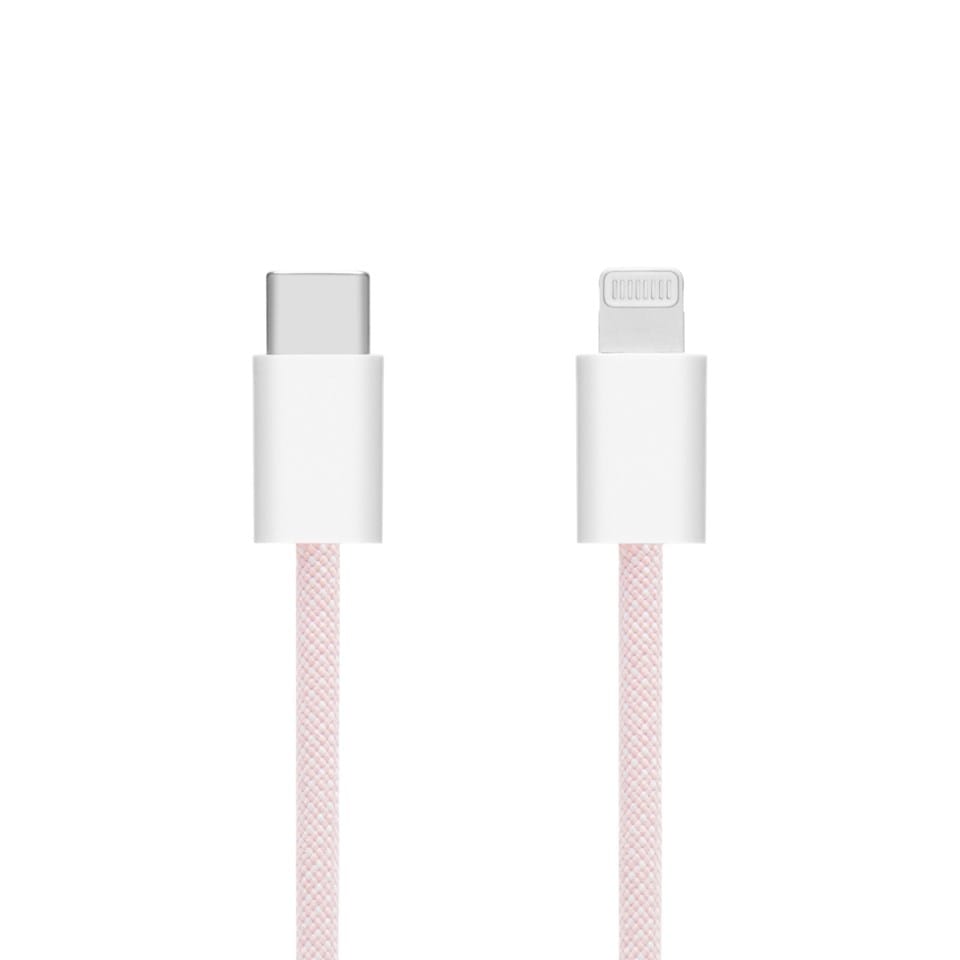 Linocell Flätad USB-C- till Lightning-kabel Rosa 2 m