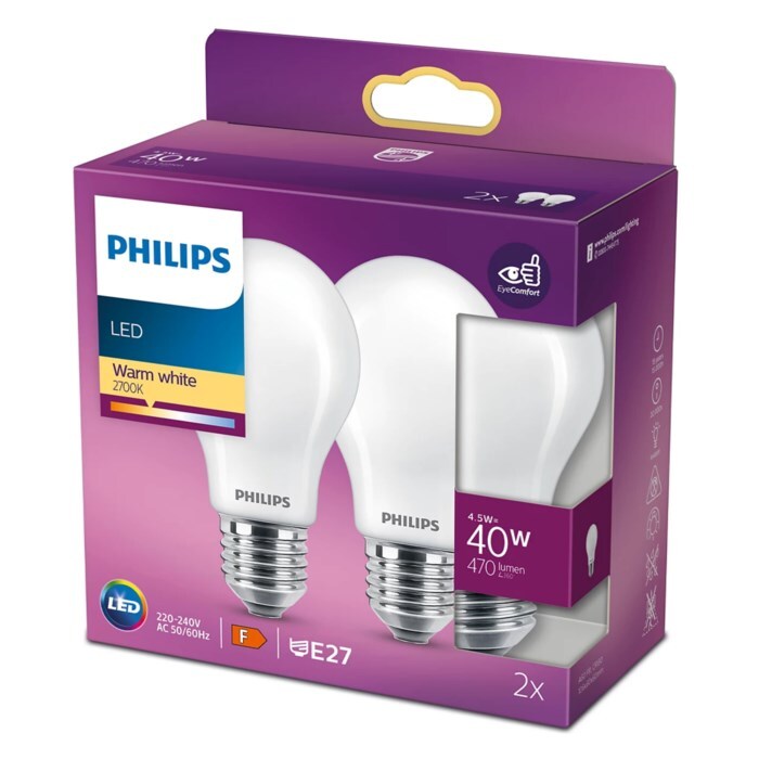 Bilde av LED-lyspære Classic Standard 4,5W/827 (40W) Frosted 2-pack E27