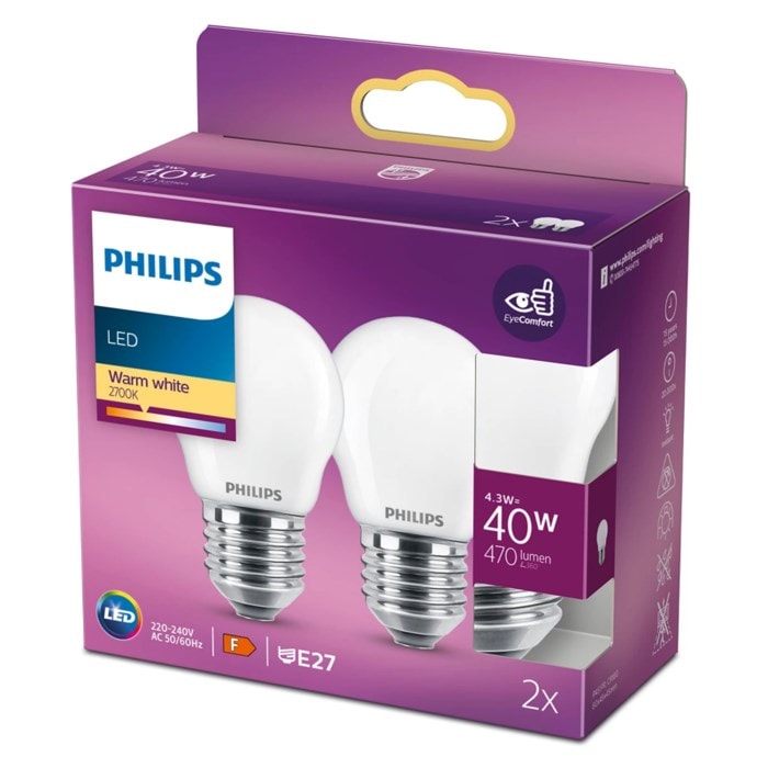 Bilde av LED-lyspære Classic Candle 4,3W/827 (40W) Frosted 2-pack E27