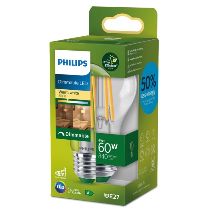 Philips Ultra Efficient E27 dimbar LED-lampa 840 lm