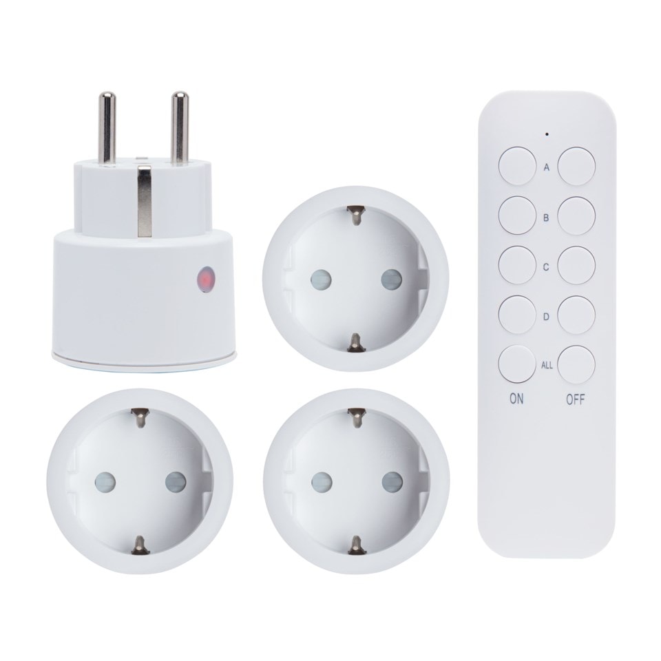 Cleverio Mini-fjernstrømbryter med fjernkontroll 4-pk