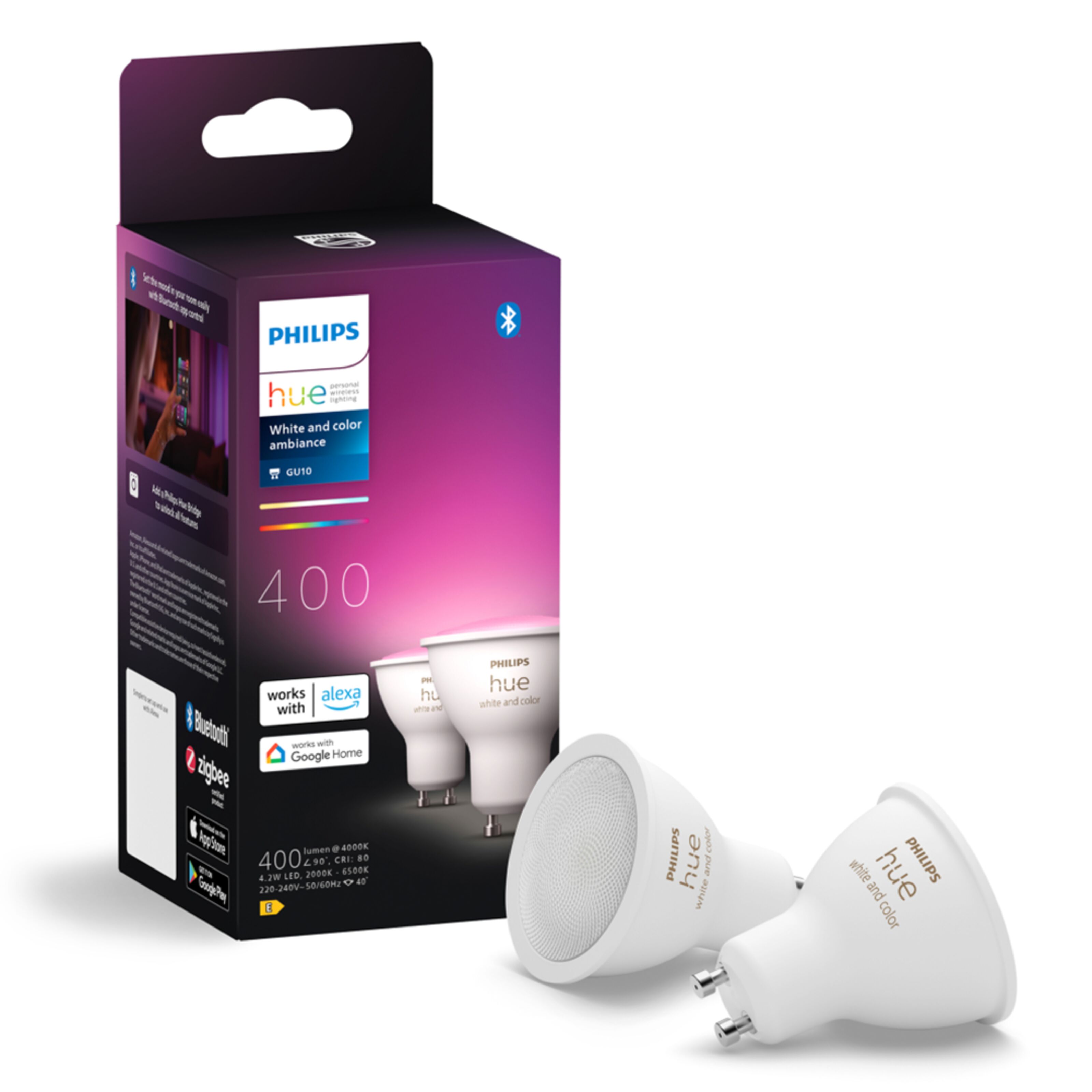 Philips Hue White and Color Ambiance Smart LED-pære GU10 400 lm 2-pk