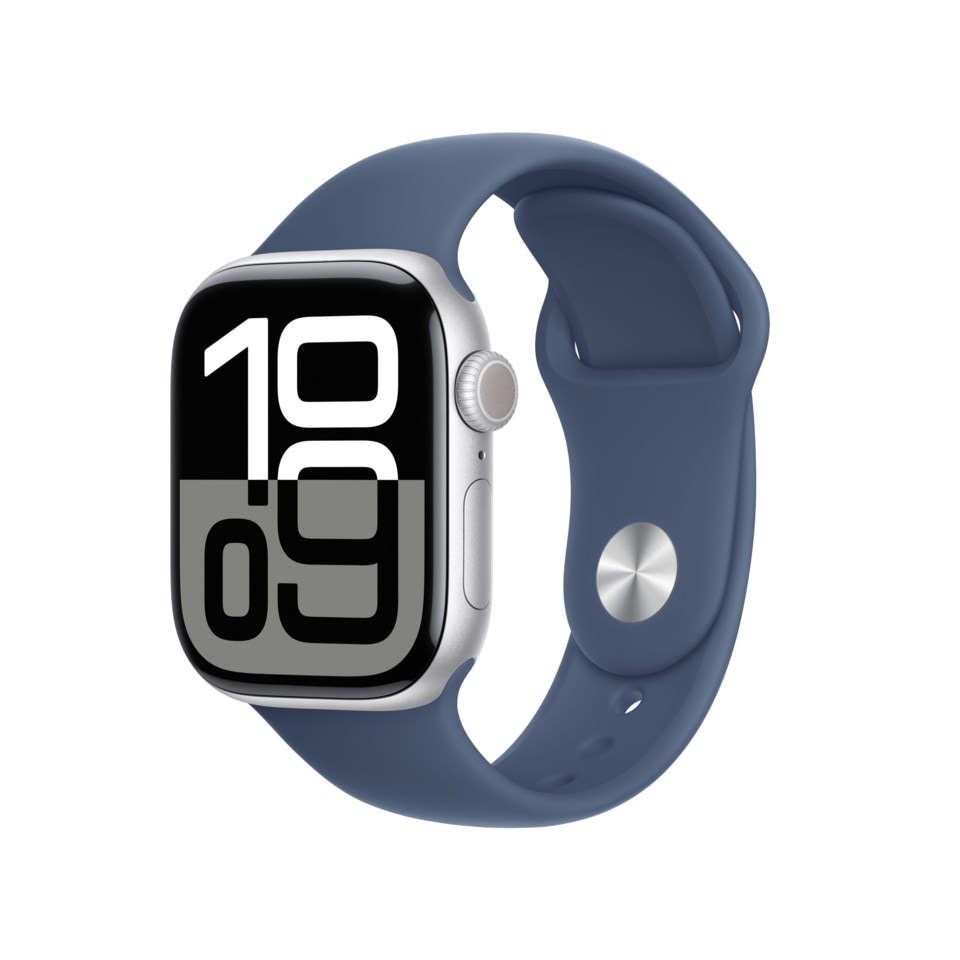 Apple Watch Series 10 GPS 42 mm Silver Case med Denim Sport Band S/M