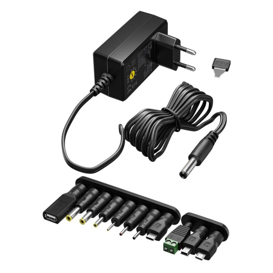 Justerbar strømadapter 3–12 V (DC) 3,6 W