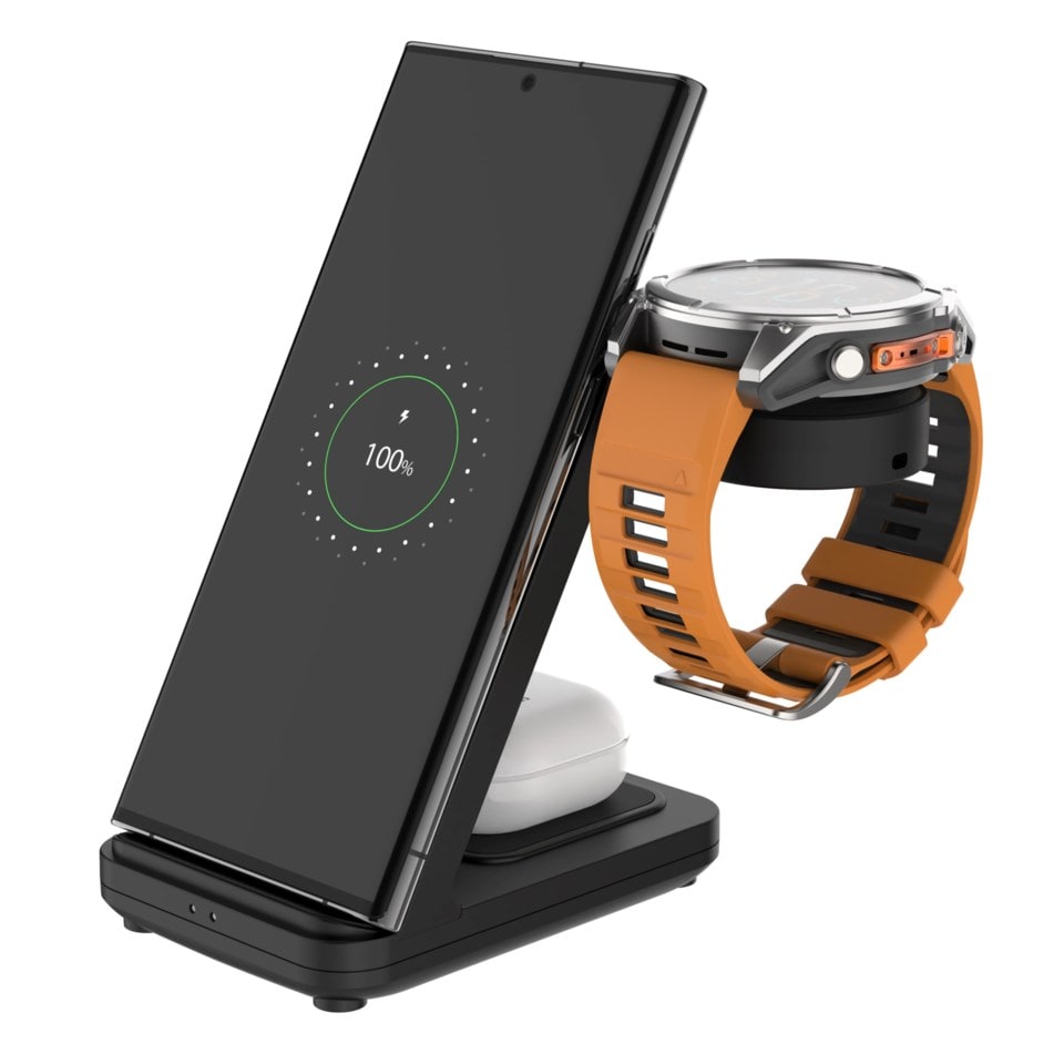 Fixed 3‑in‑1 Trådlös Laddstation för Garmin – Svart