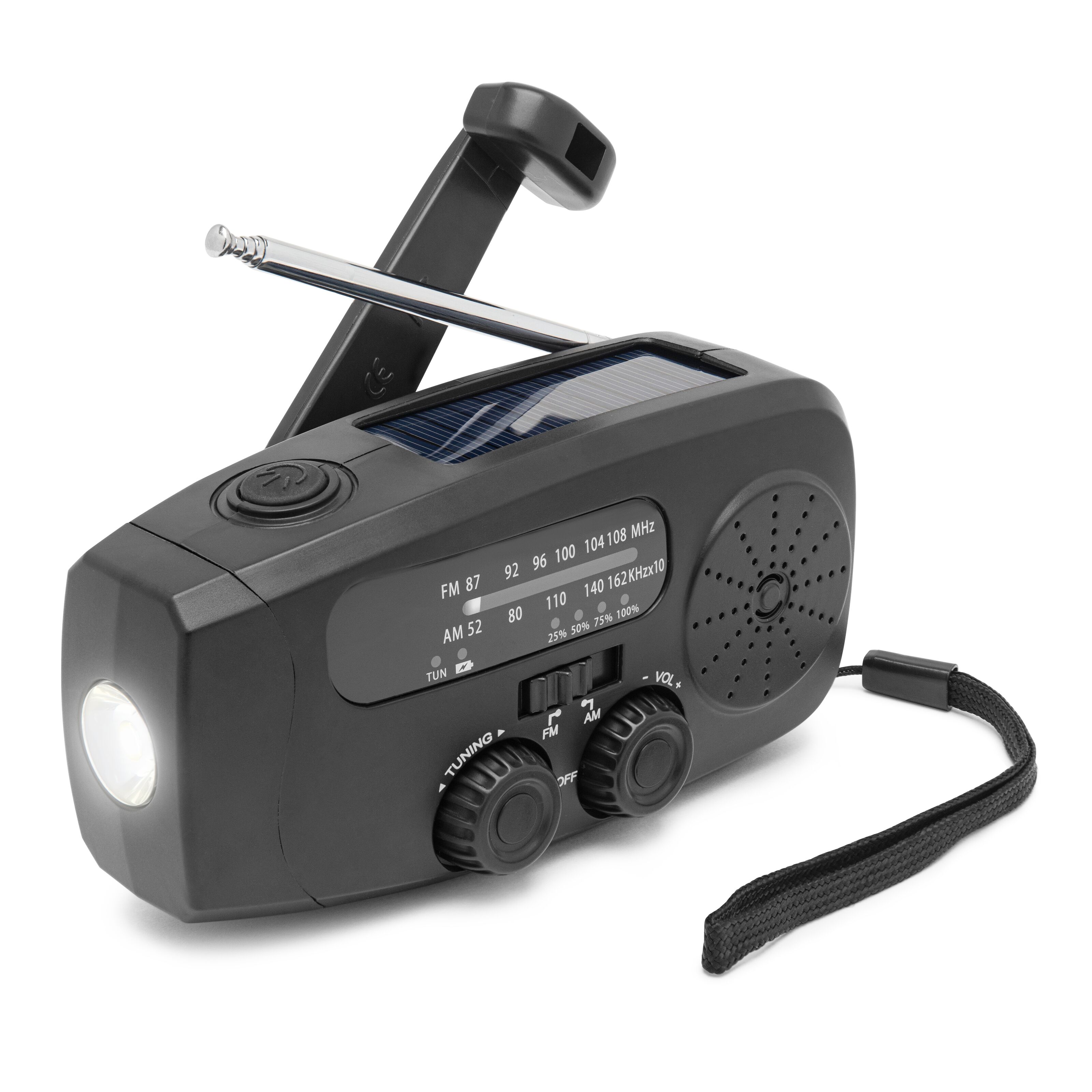 Luxorparts Nödradio med USB-, vev- och solcellsladdning