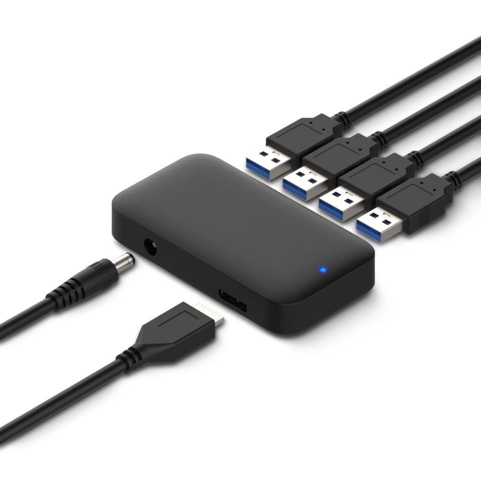Plexgear USB 5 Gb/s-hub med strømforsyning, 4-veis